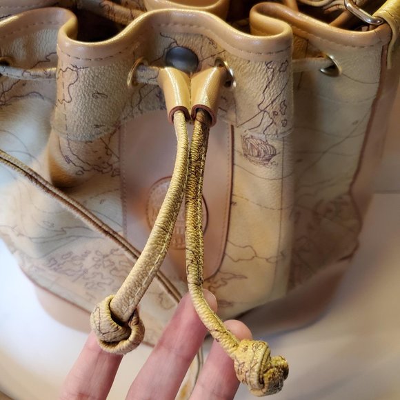 Maskof Italy Vintage World Map Bucket Bag Tan Neutral Vegan Leather - Picture 2 of 14